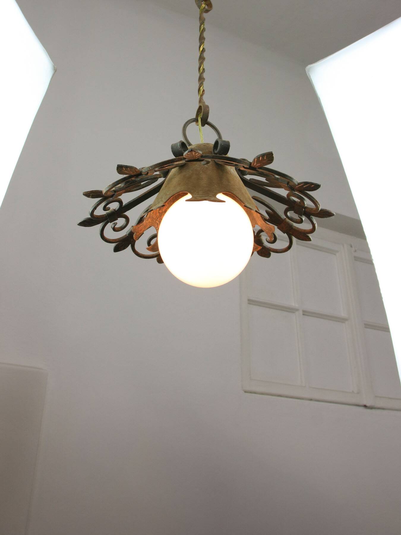 Vintage Wrought Iron Intricate Pendant Lamp, 1930s