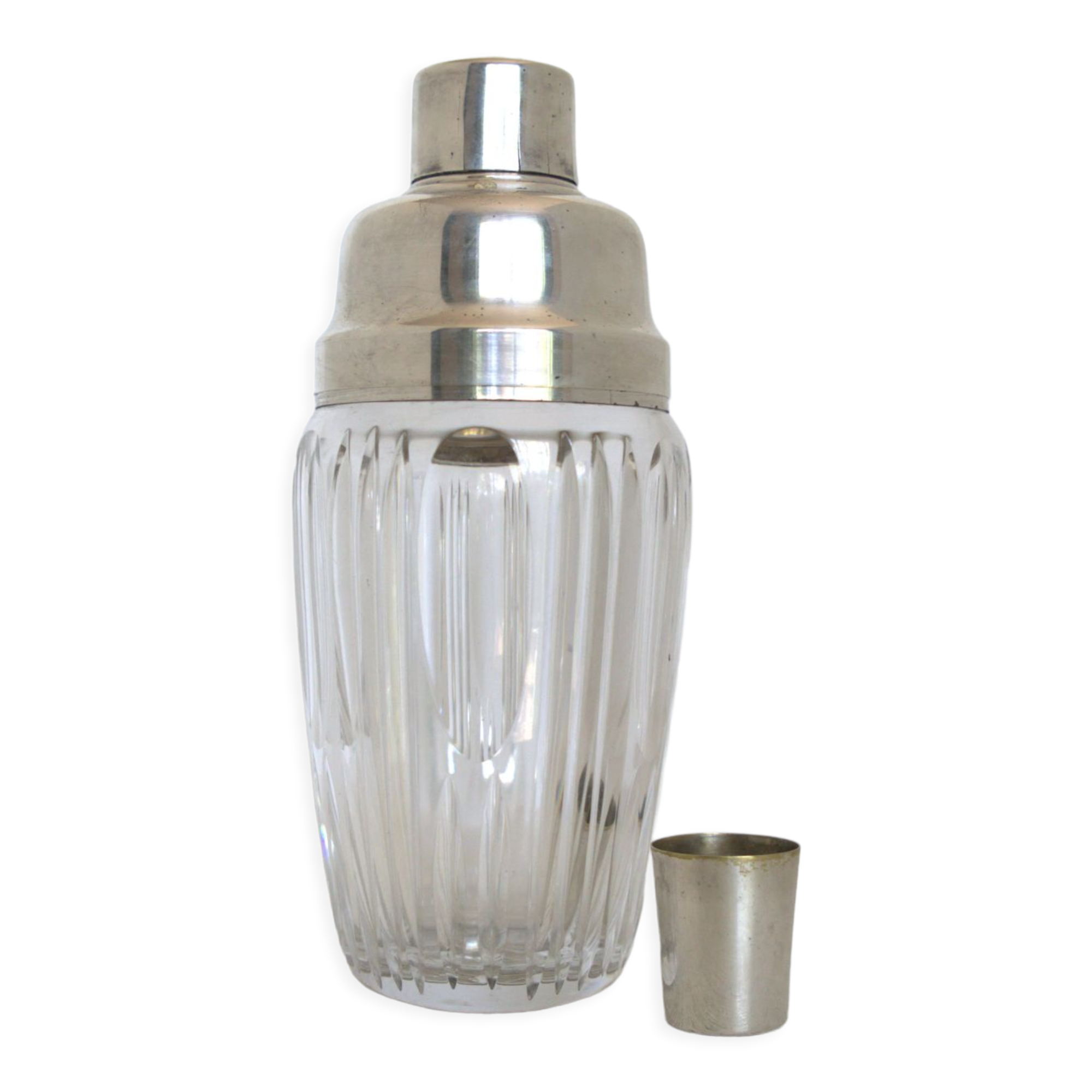 Art deco crystal and silver plated shaker
