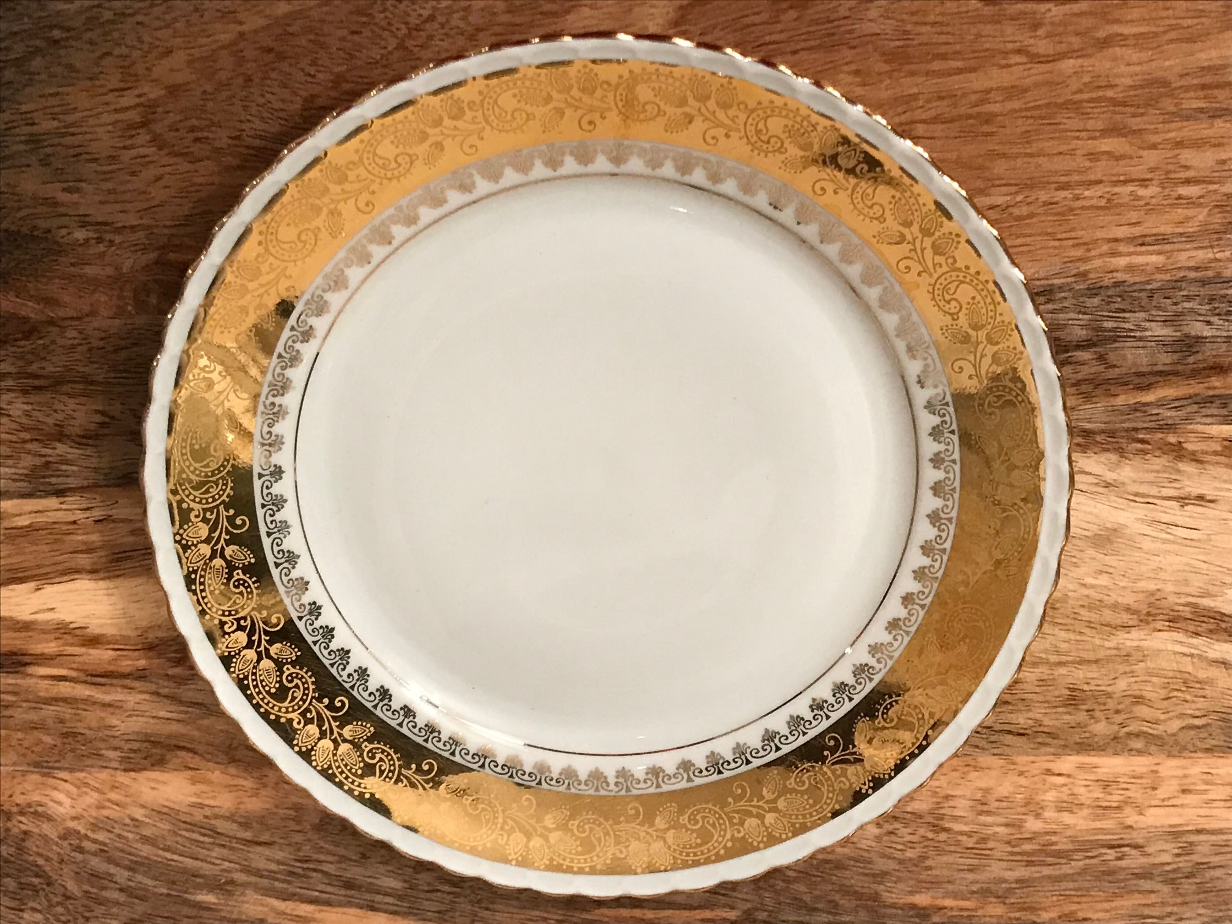 Service à dessert doré à l’or fin en porcelaine de Luxe Royal ADP