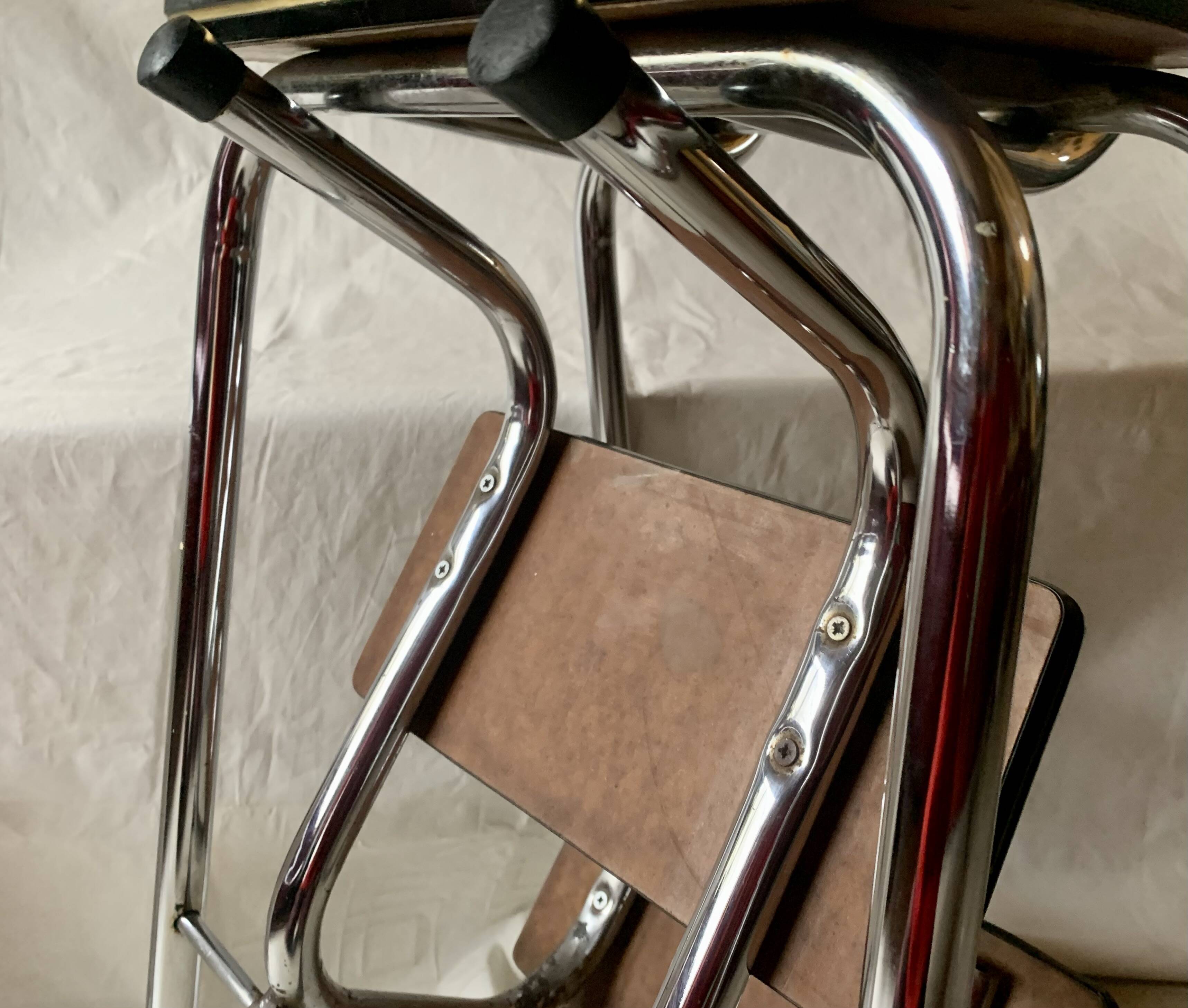 Vintage stepladder in Formica, wood and chromed metal