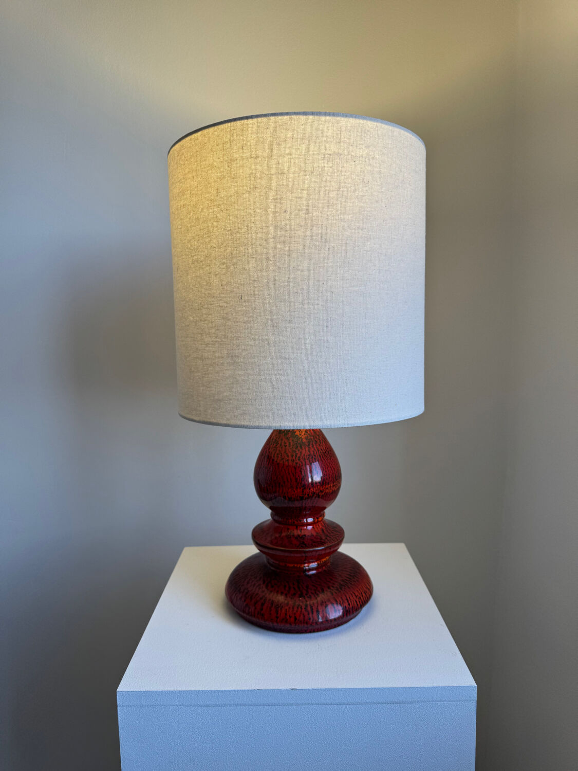 Vintage Modernist Handmade Red Fat Lava Ceramic German Pendant Lamp