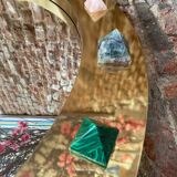 Modern Circular Mirror with Brass Frame and Semi-Precious Stone