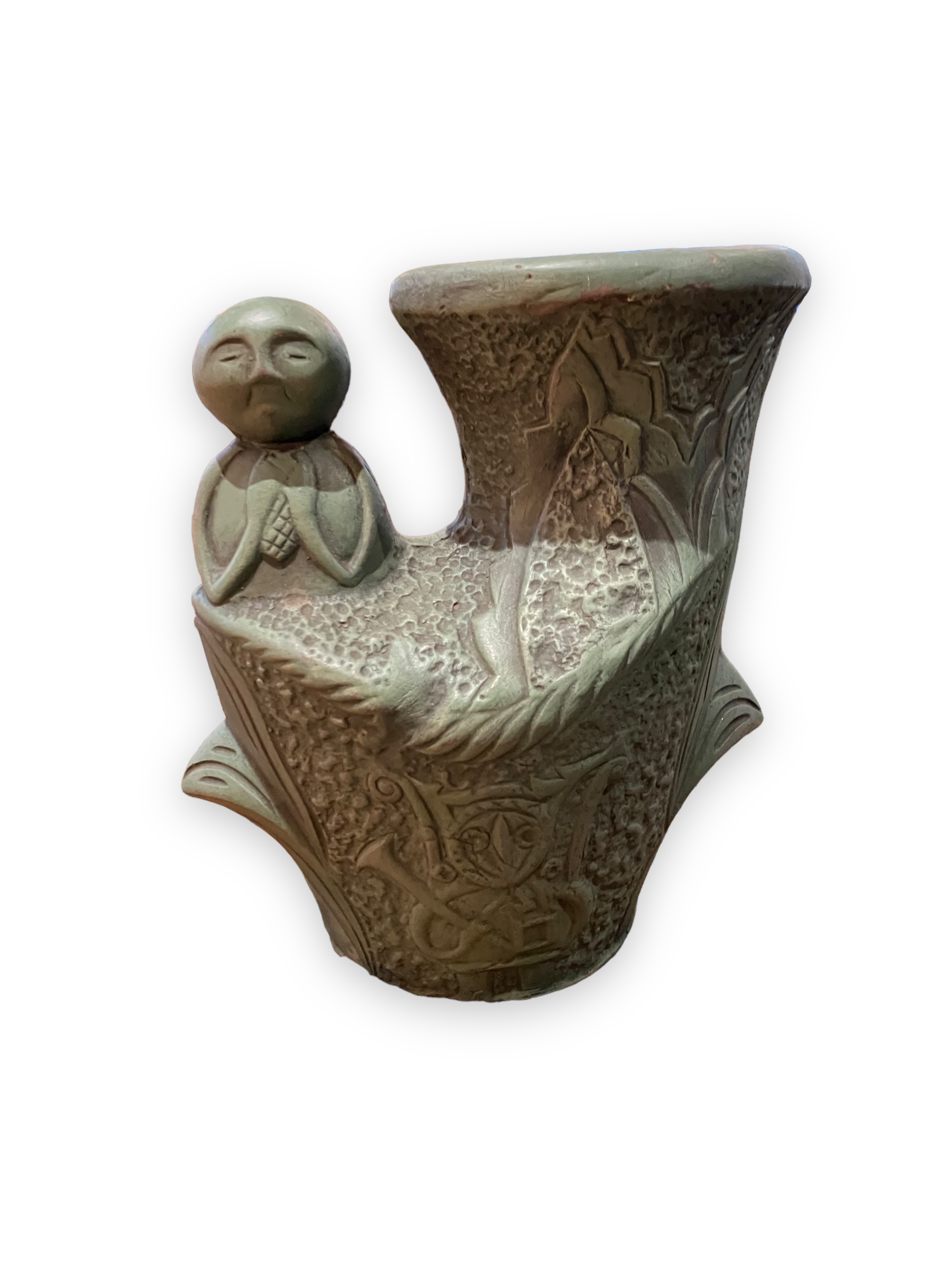 Ethnic anthropomorphic vase in patinated terracotta