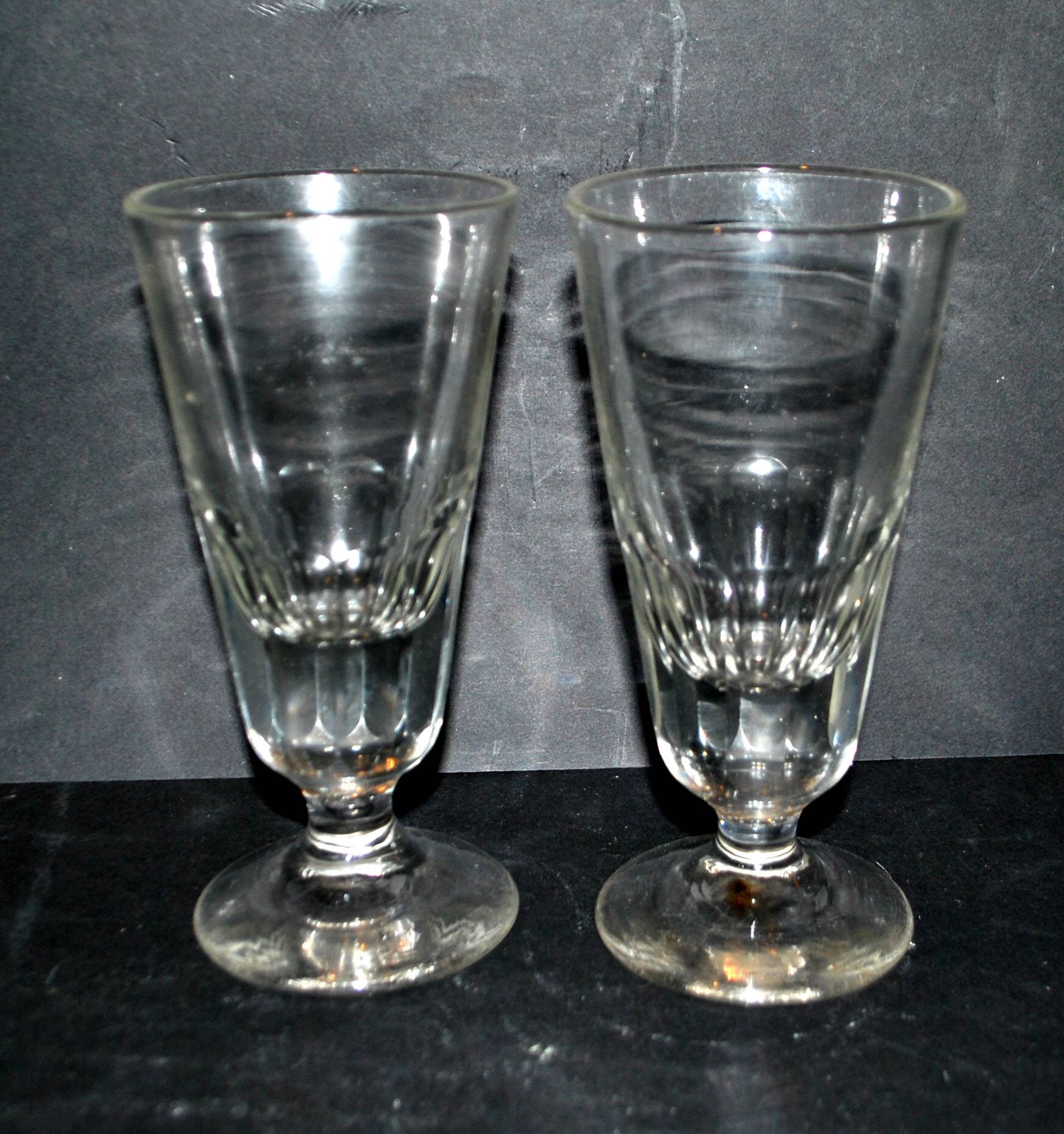 Antique Mazagran Bistro coffee glasses from 1900 in thick, cut blown glass