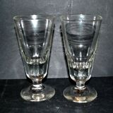 Verres à café de Bistrot Mazagran ancien 1900 en verre soufflé épais et taillé