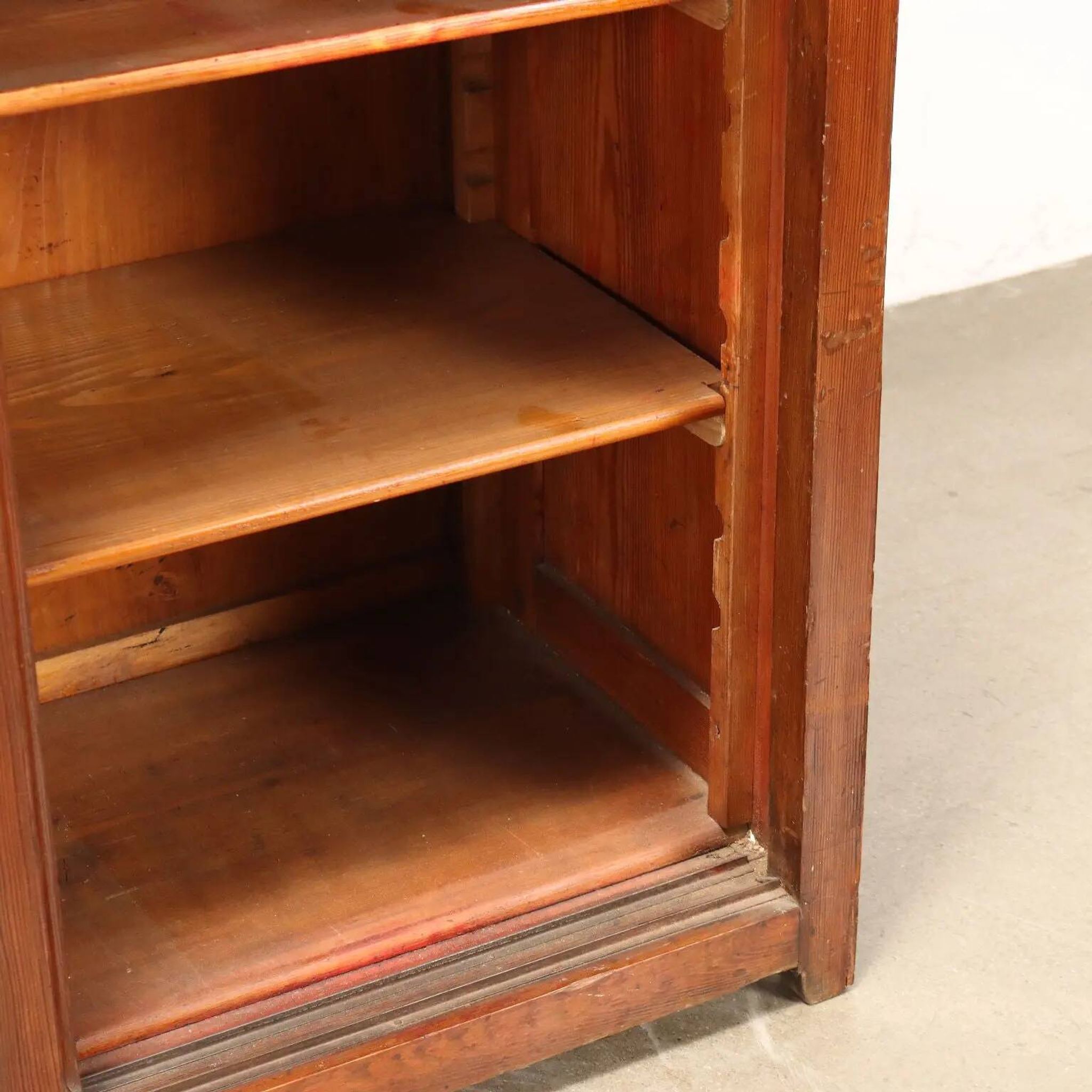 Vintage larch sideboard with sliding metal doors, Italy, 20th century