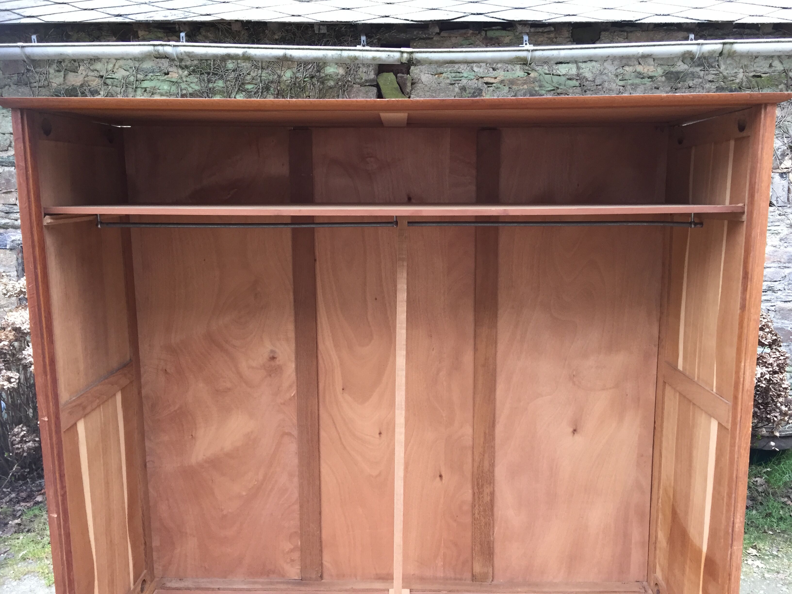Vintage wardrobe compass feet with 3 sliding oak doors.