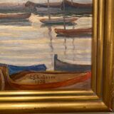 Old painting, Marine, signed E Chabrier and dated 1938
