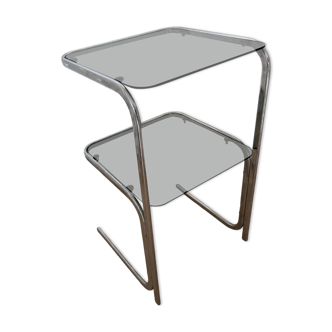Table d’appoint en chrome et verre fumé