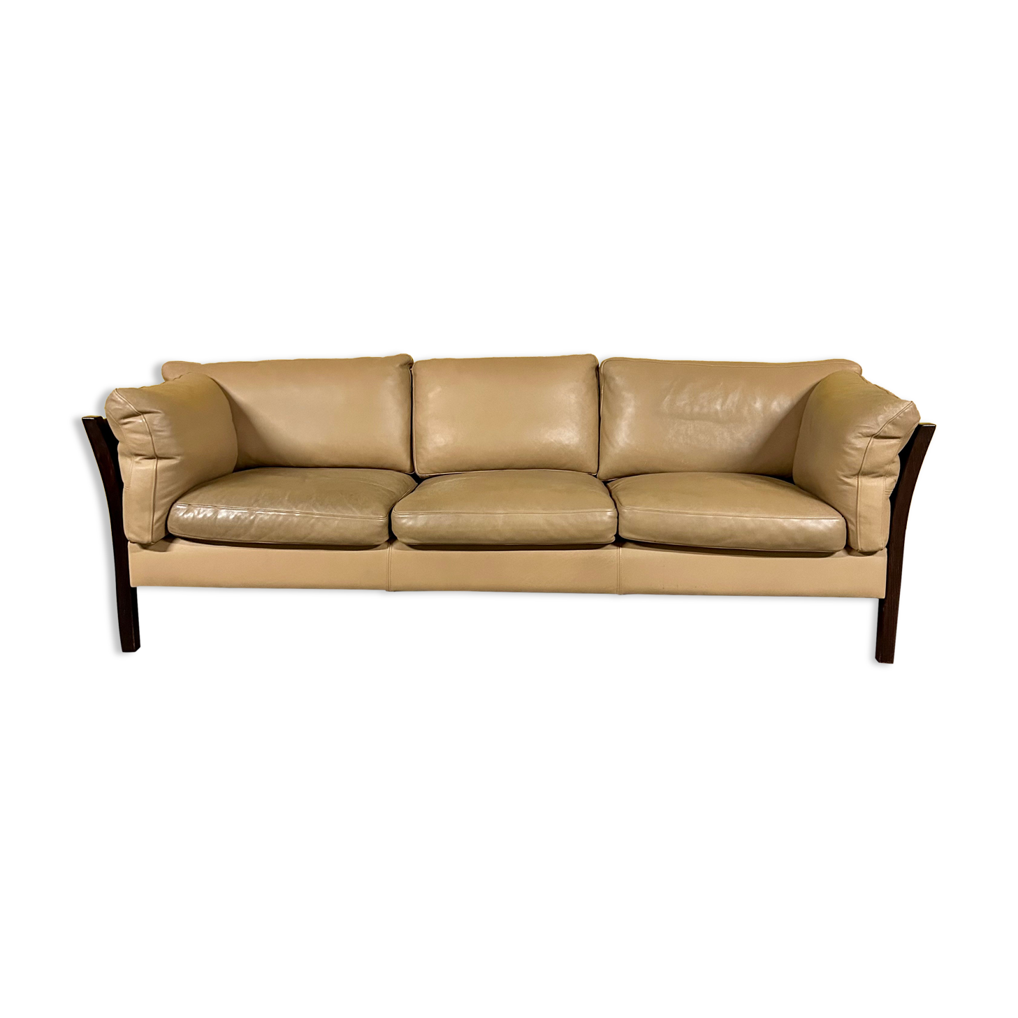 Danish vintage 3 seater tan leather sofa, 1960s