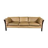 Danish vintage 3 seater tan leather sofa, 1960s