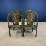Set of 4 Baumann Argos bistro chairs in wood and green fabric from the 80s France