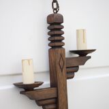 Wooden pendant light, vintage pendant light, 2-light wooden hanging lamp, Gothic