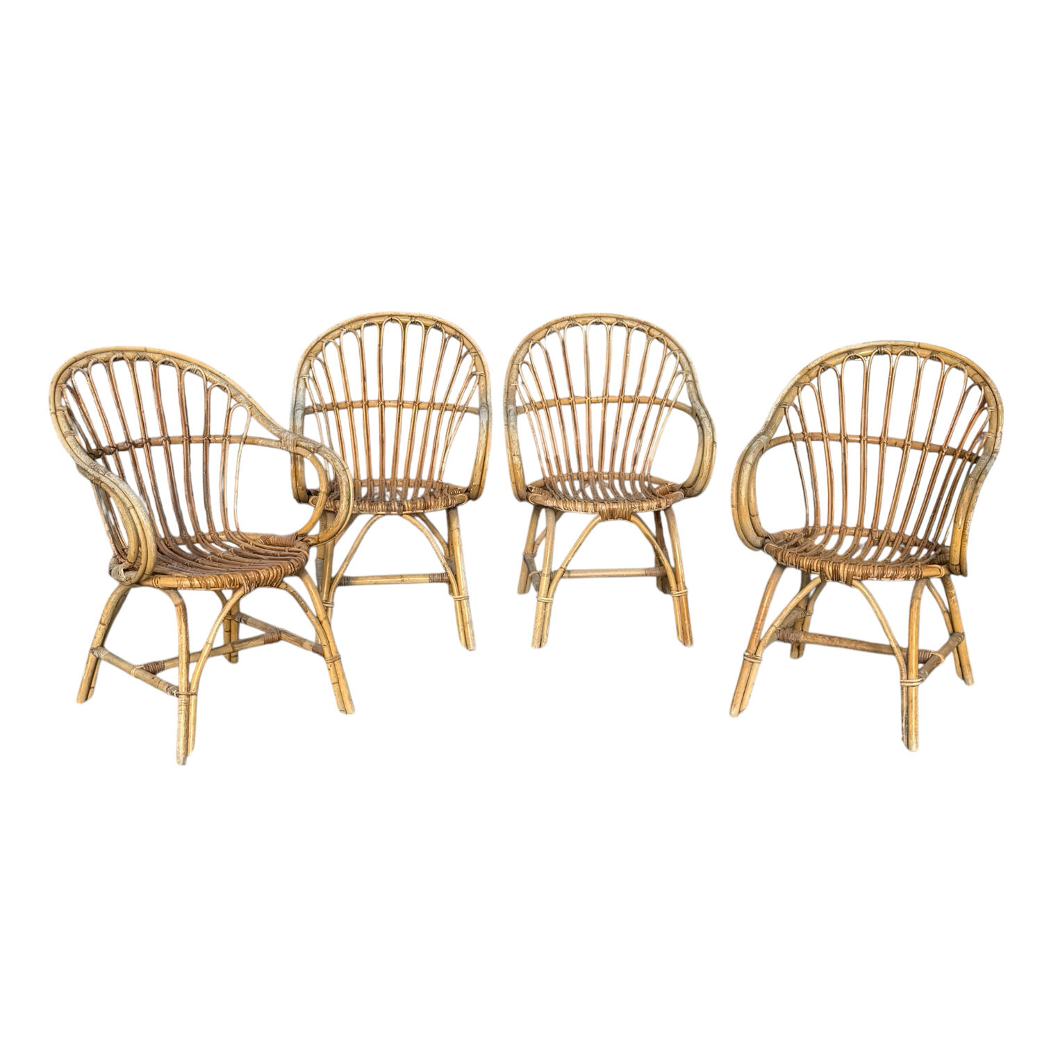 Set of 4 rattan armchairs from the 1960s, France.
