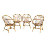 Set of 4 rattan armchairs from the 1960s, France.