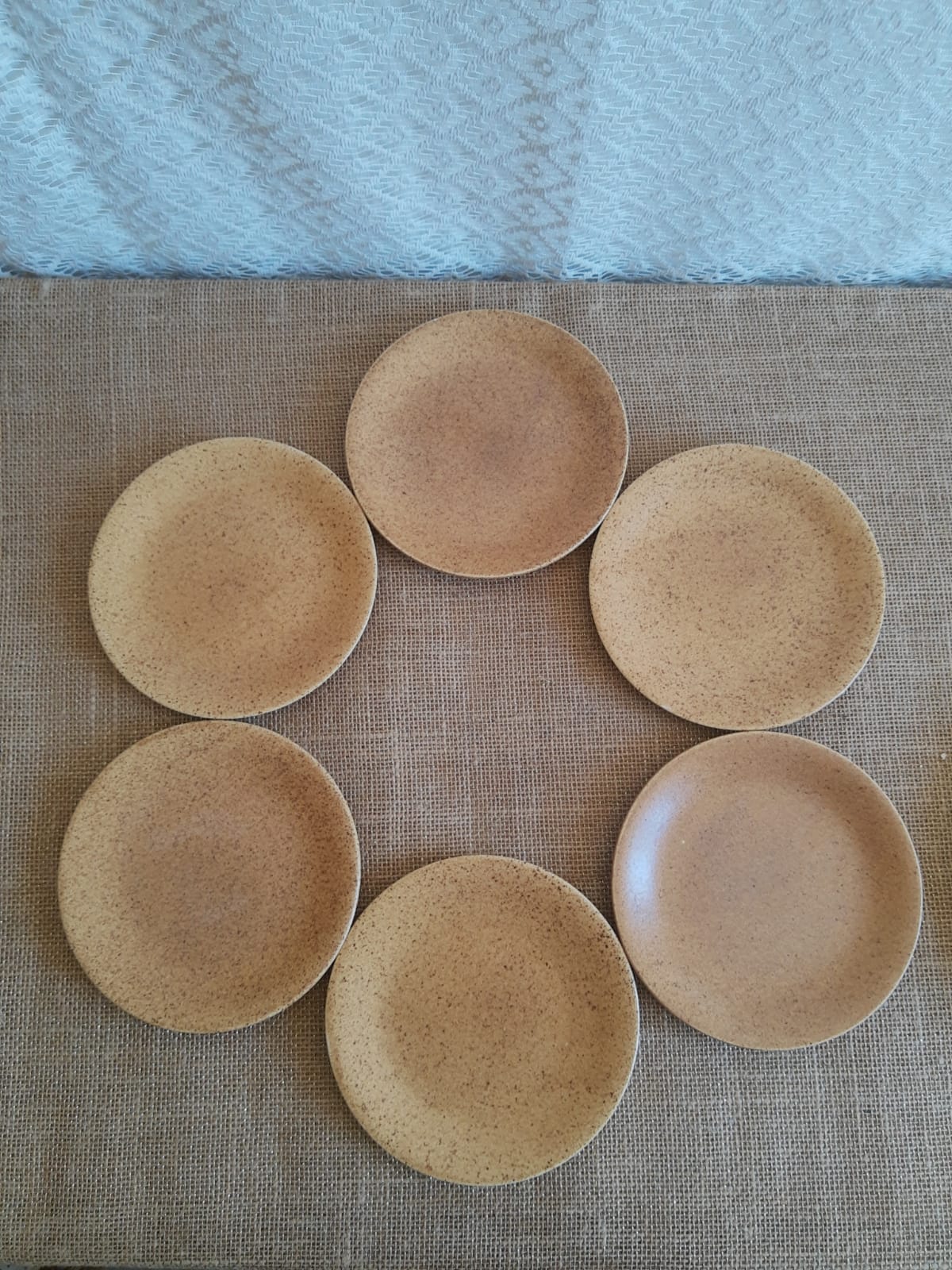 6 small dessert plates in vintage Chantilly Longchamp sandstone