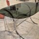 Dining room table + 4 stainless steel and smoked glass chairs 1970