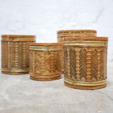 Series of 4 vintage rattan basket pot covers