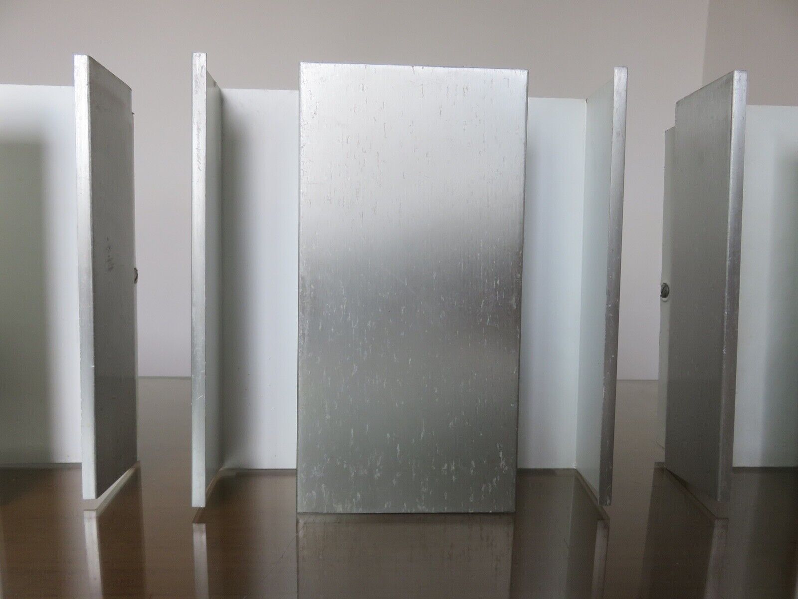 Series of 3 aluminum wall lamps, modernist, minimalist 70s