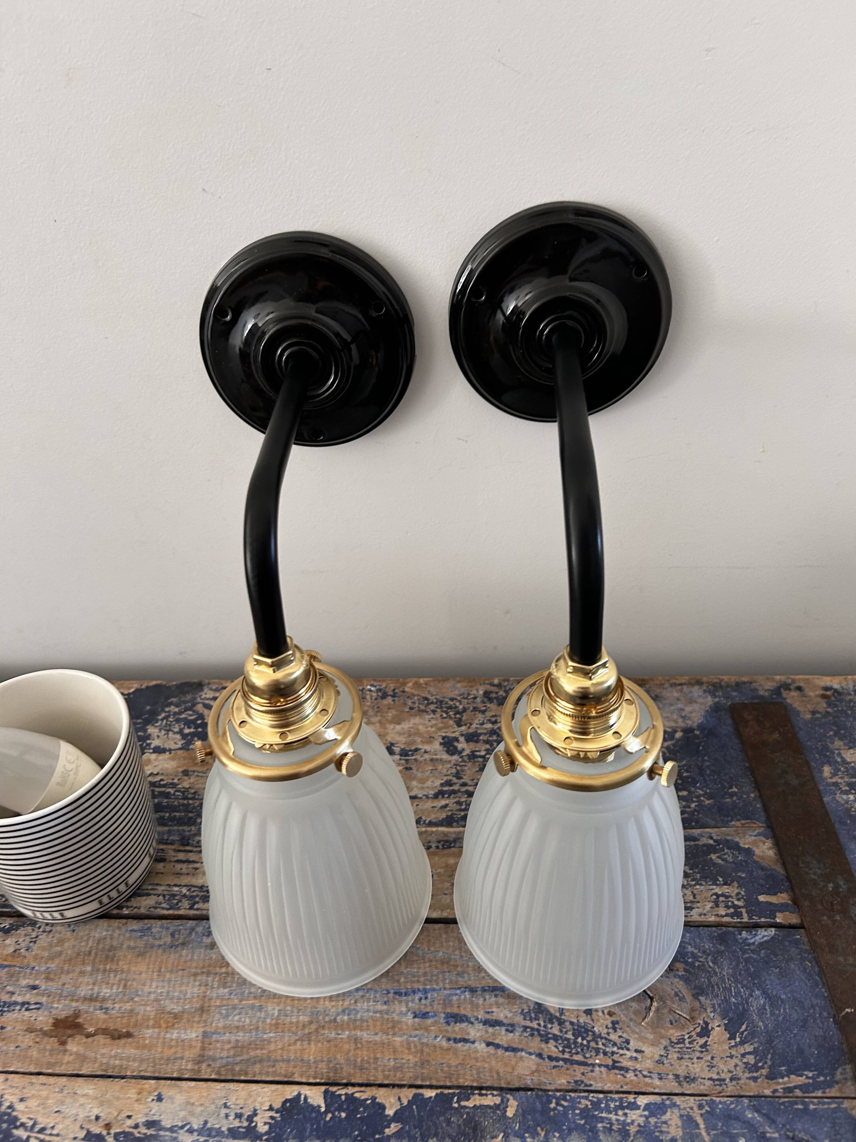 Pair of glass and ceramic wall lights