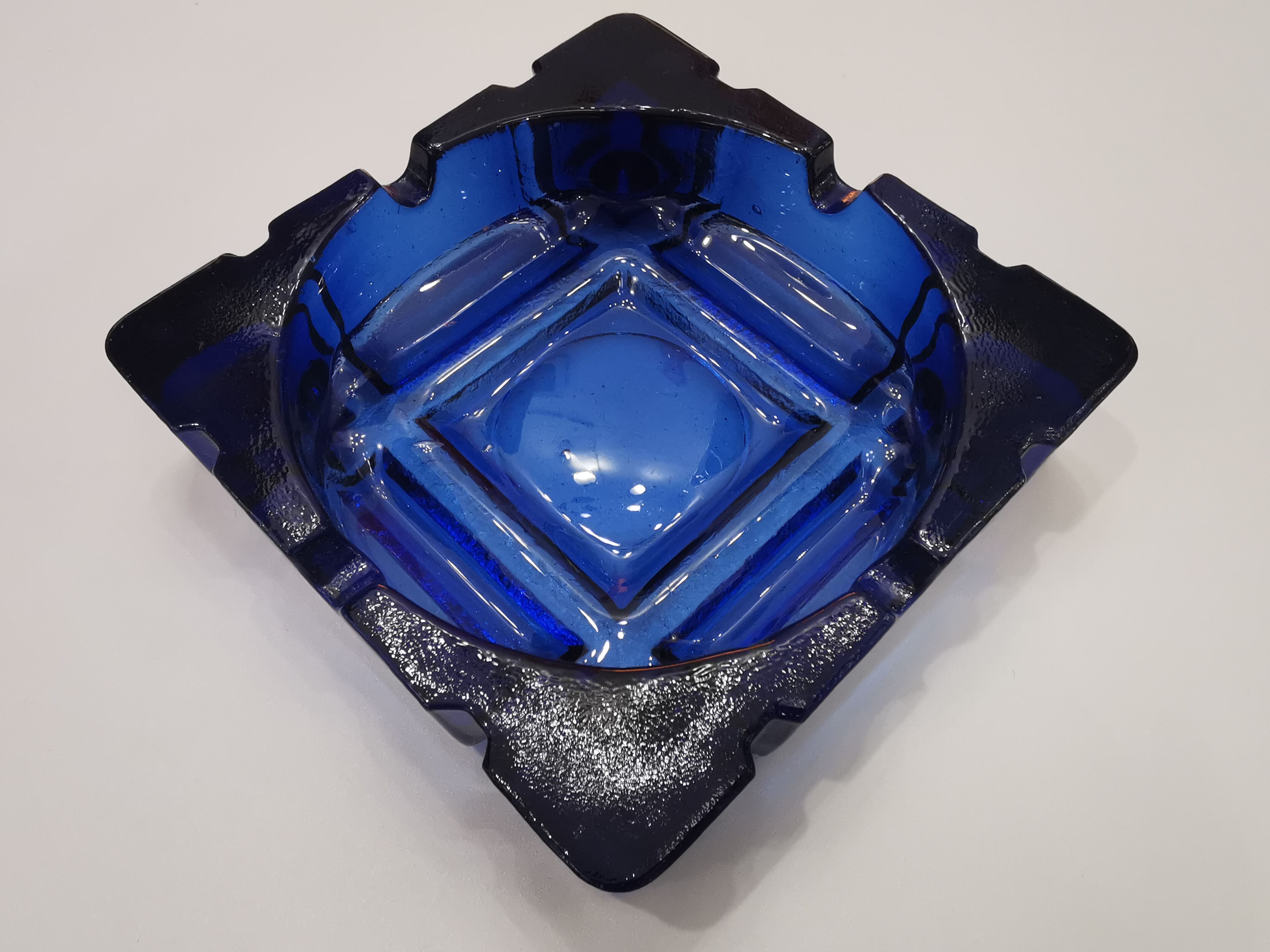 Vintage blue glass ashtray from the 80s