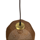 Rattan wicker webbing beehive pedant hanging lamp with brass, Dutch 1960s
