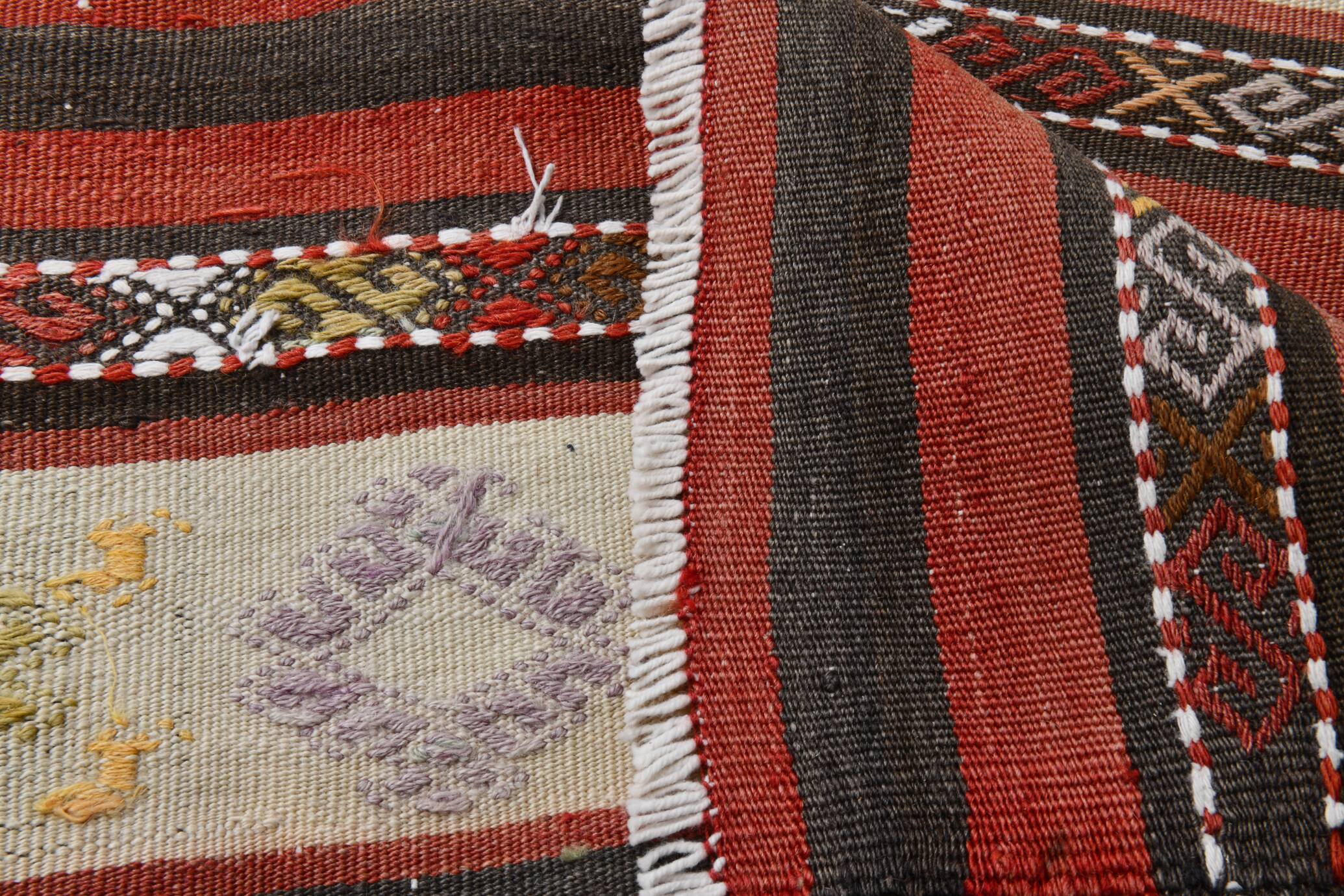 2x10 Kilim Red & Beige Hallway Kilim Runner, 69x316 Cm