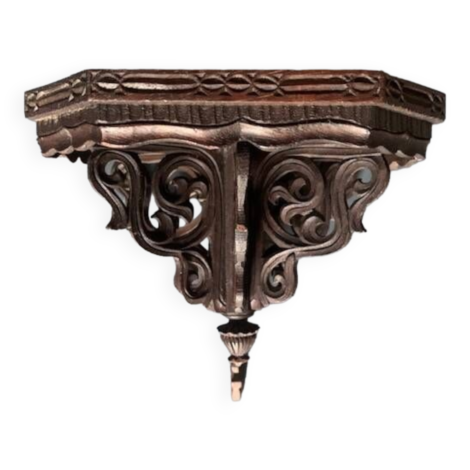 Small old wall console in carved wood, master harness, 19th century