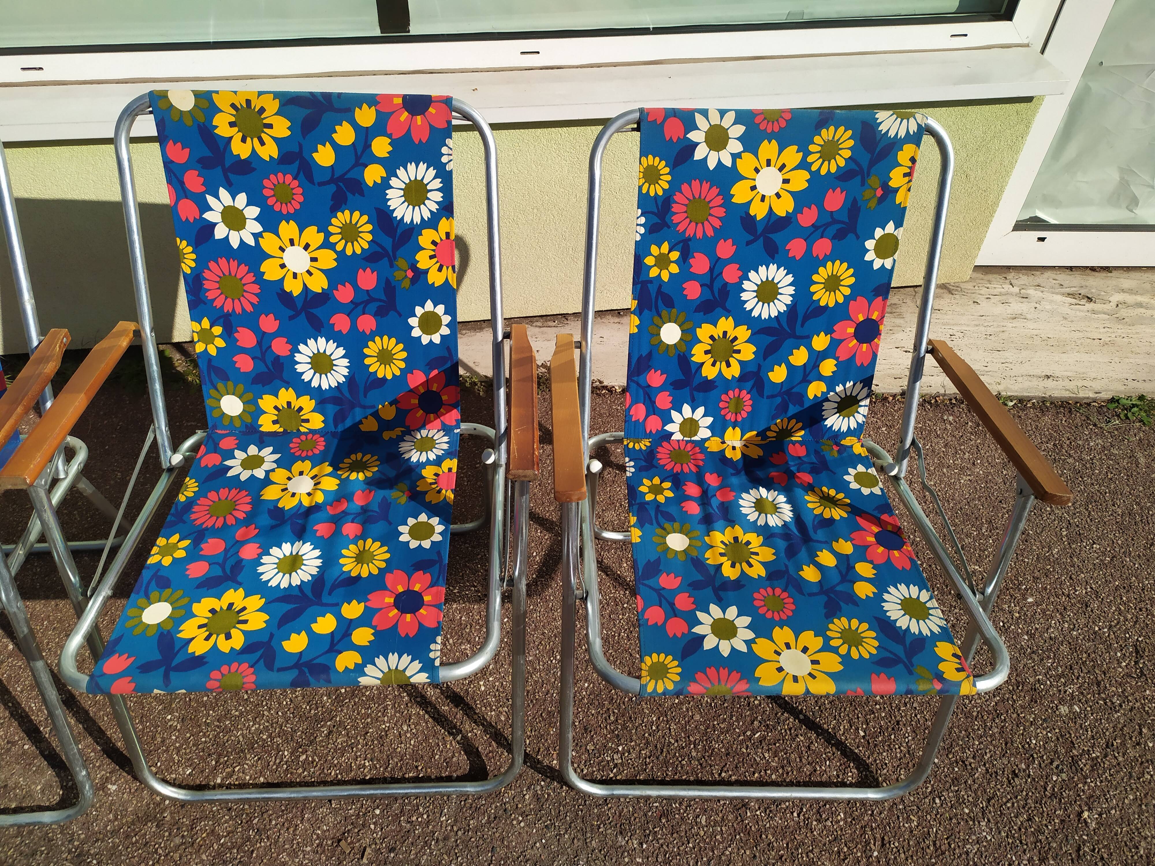 Lot de 4 chaise de camping pliante vintage bleu fleur