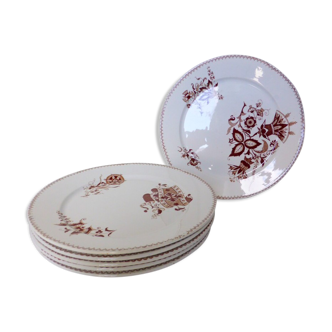 Set of 6 vintage flat plates of Sarreguemines Danish porcelain model