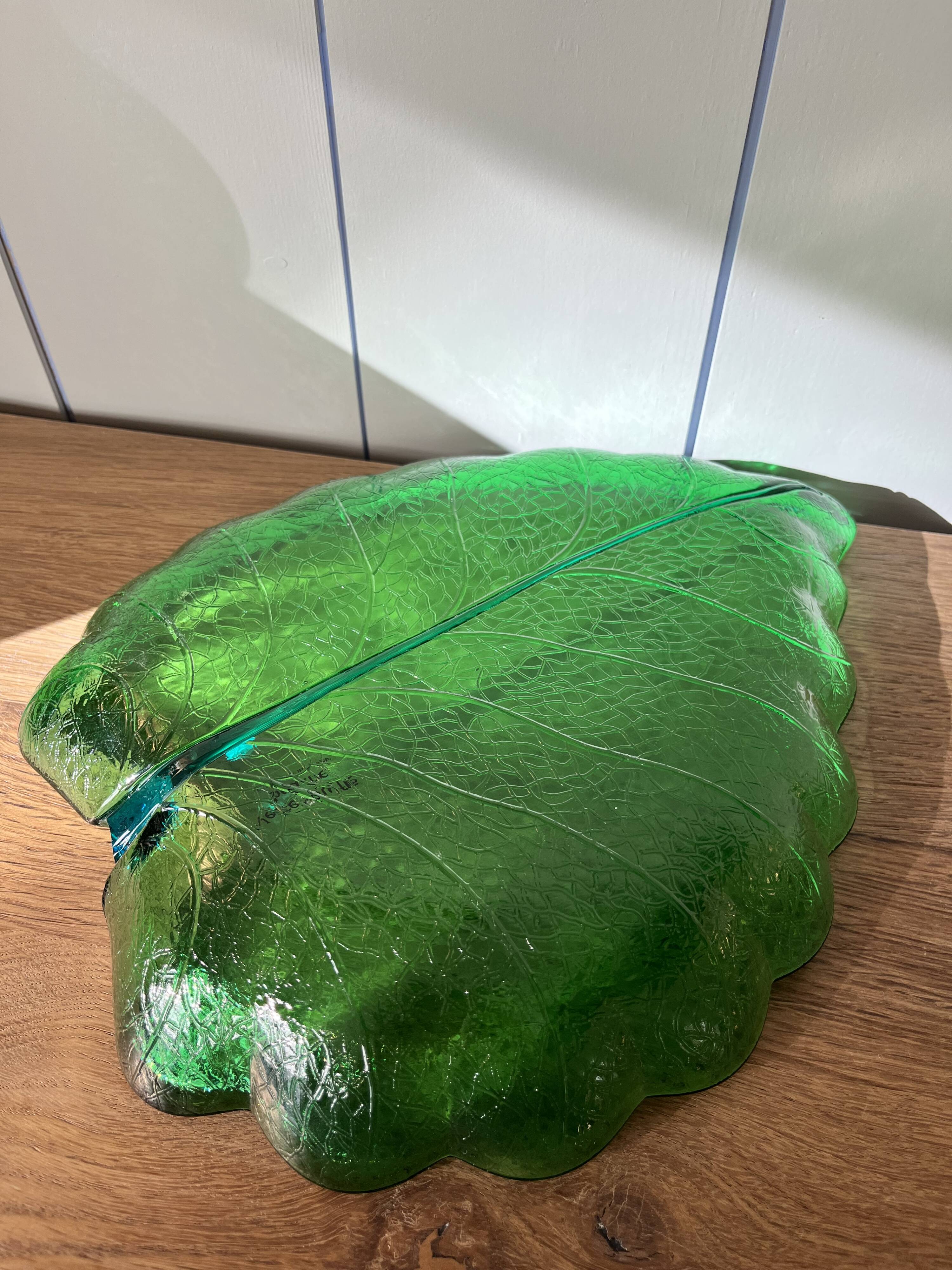 Vintage leaf-shaped glass bowl