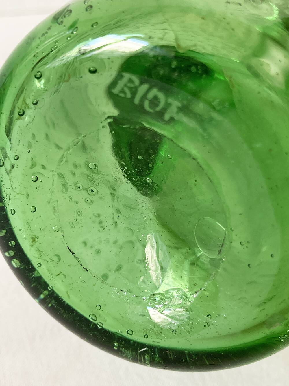 Biot green bubble glass carafe