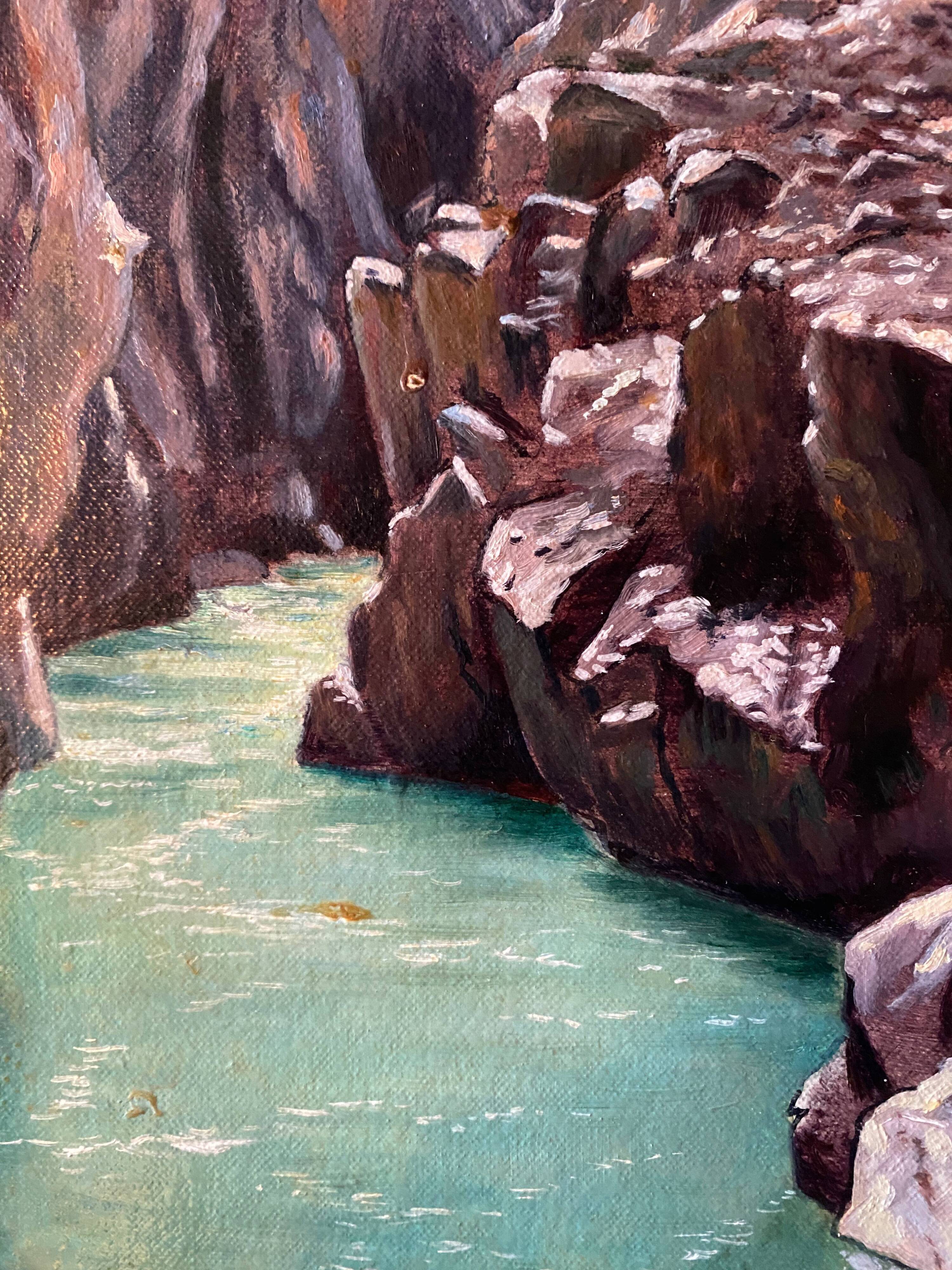 HST painting "Grand canyon of the Verdon Gorges" signed Lecompte + frame
