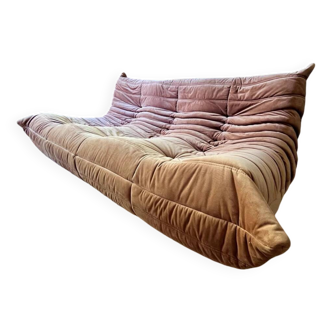 Togo 3-Seater Sofa in Amber Orange Velvet by Michel Ducaroy for Ligne Roset