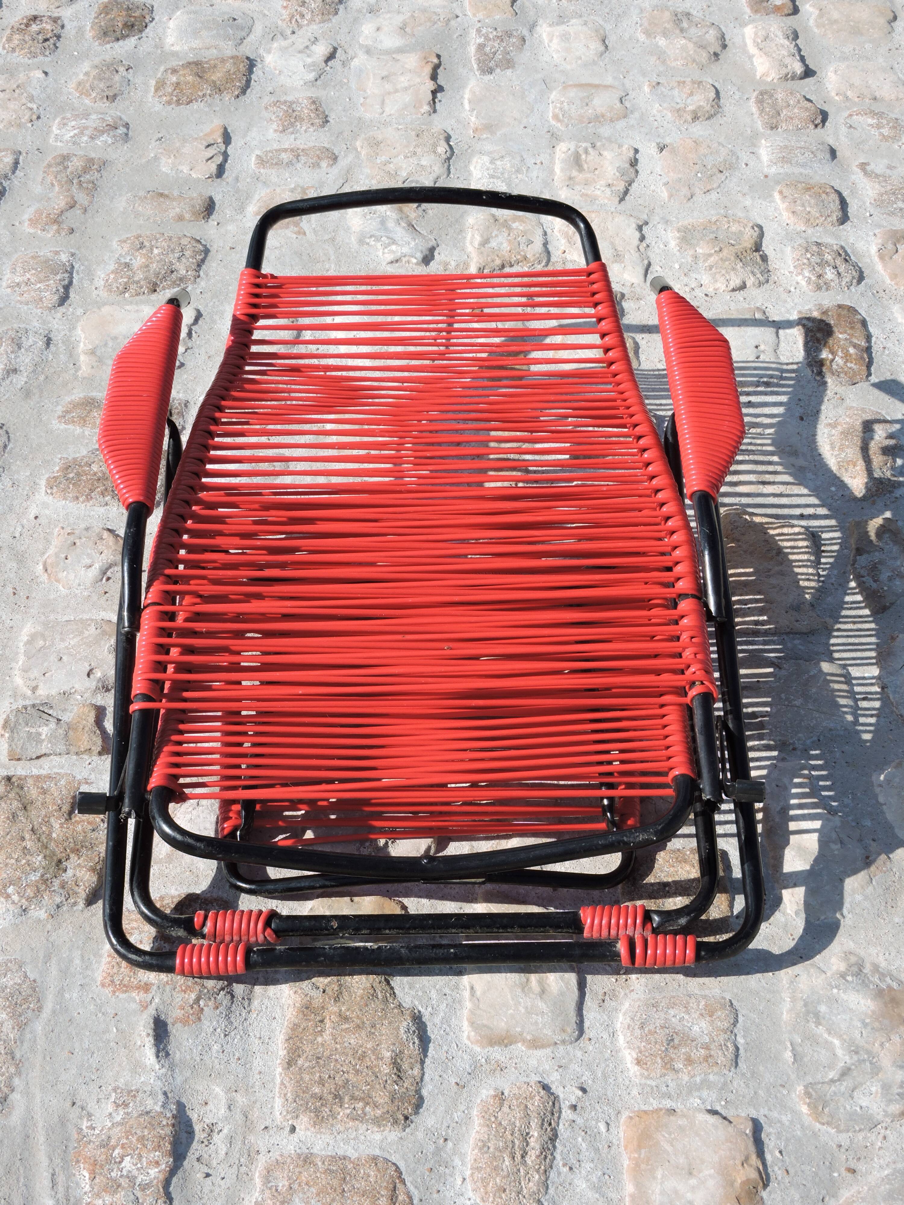 Pair of folding lounge chairs scoubidou vintage 60s