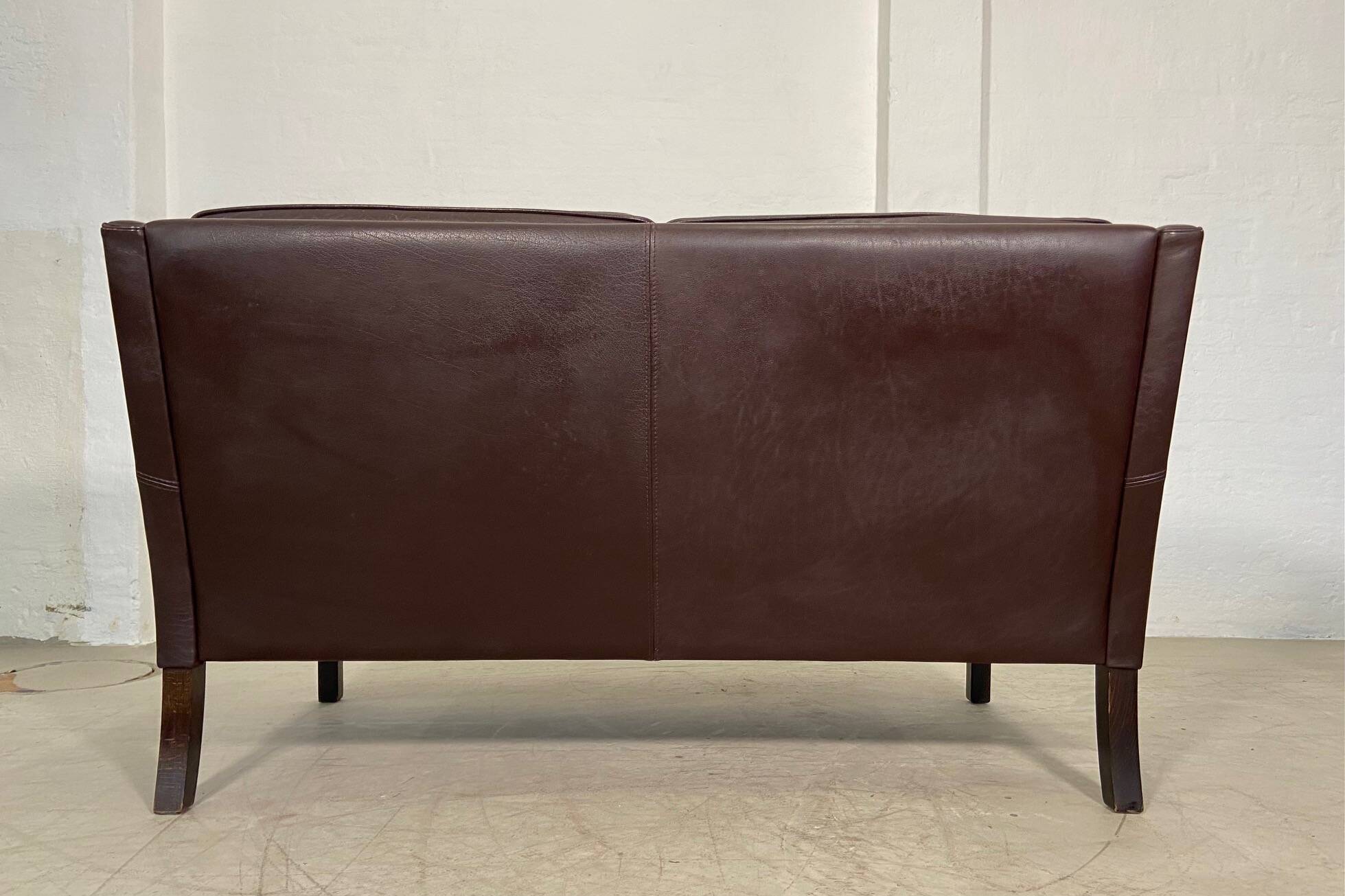 Vintage danish mid century dark cognac leather 2 seater stouby sofa