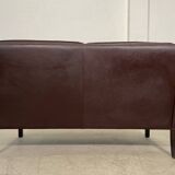 Vintage danish mid century dark cognac leather 2 seater stouby sofa