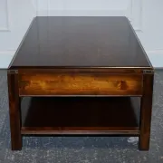Vintage Military Campaign Coffee Table in Brass and Hardwood with Drawers