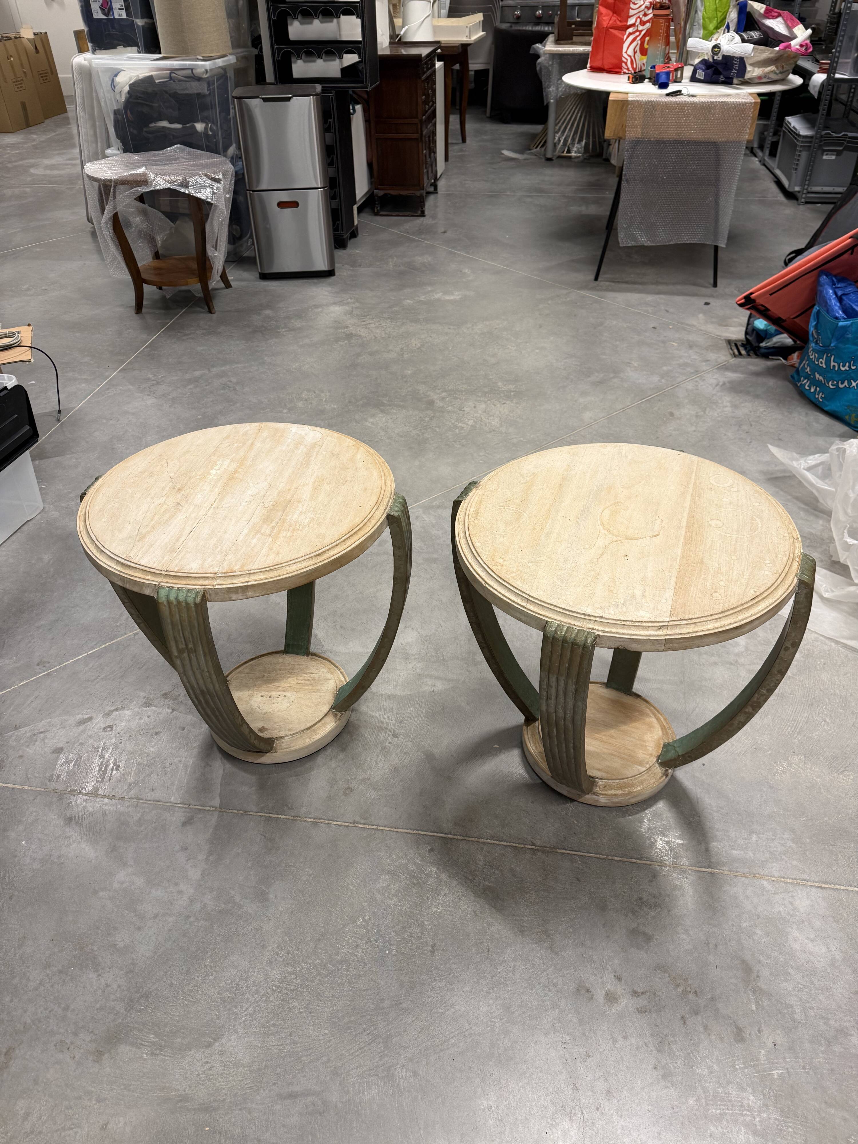 Indian wooden side table - 4 arched columns in oxidised metal