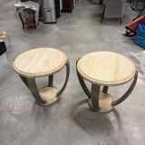 Indian wooden side table - 4 arched columns in oxidised metal