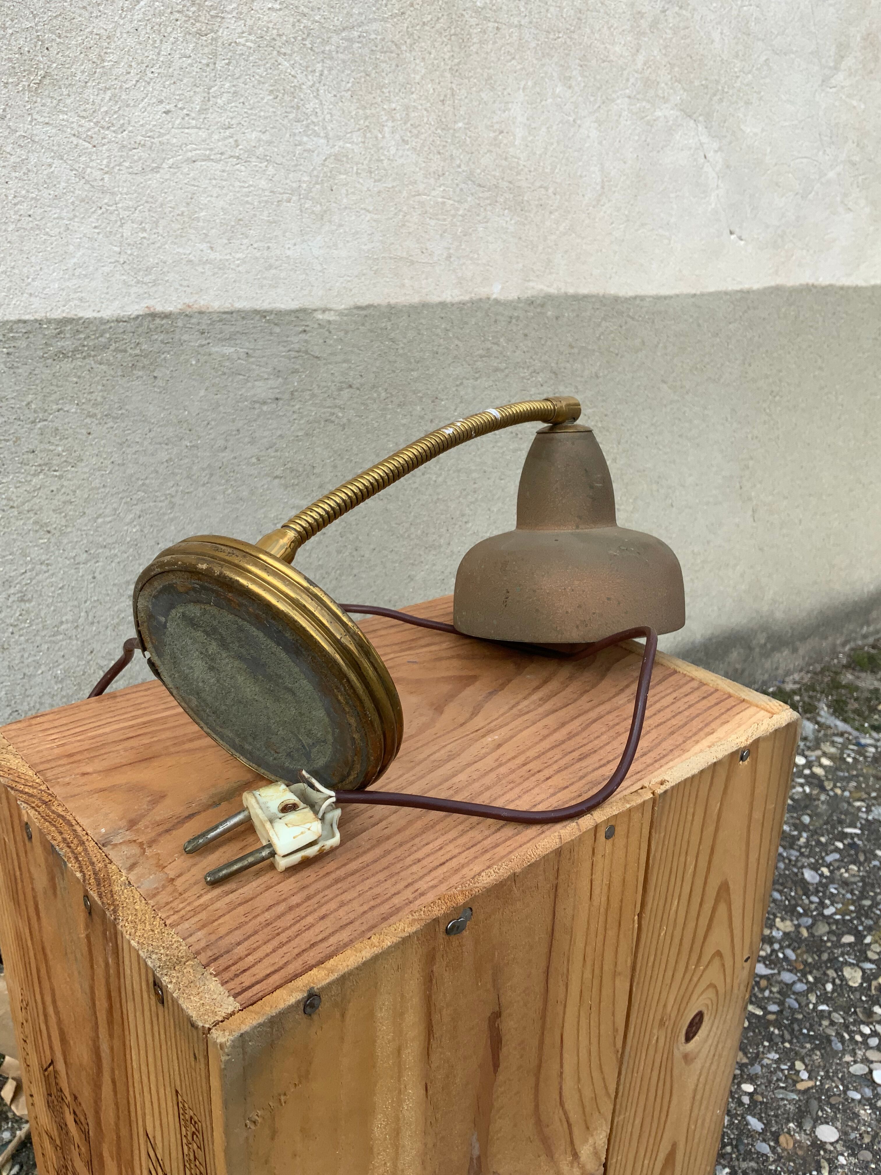 Antique desk lamp in gold metal Aluminor France vintage