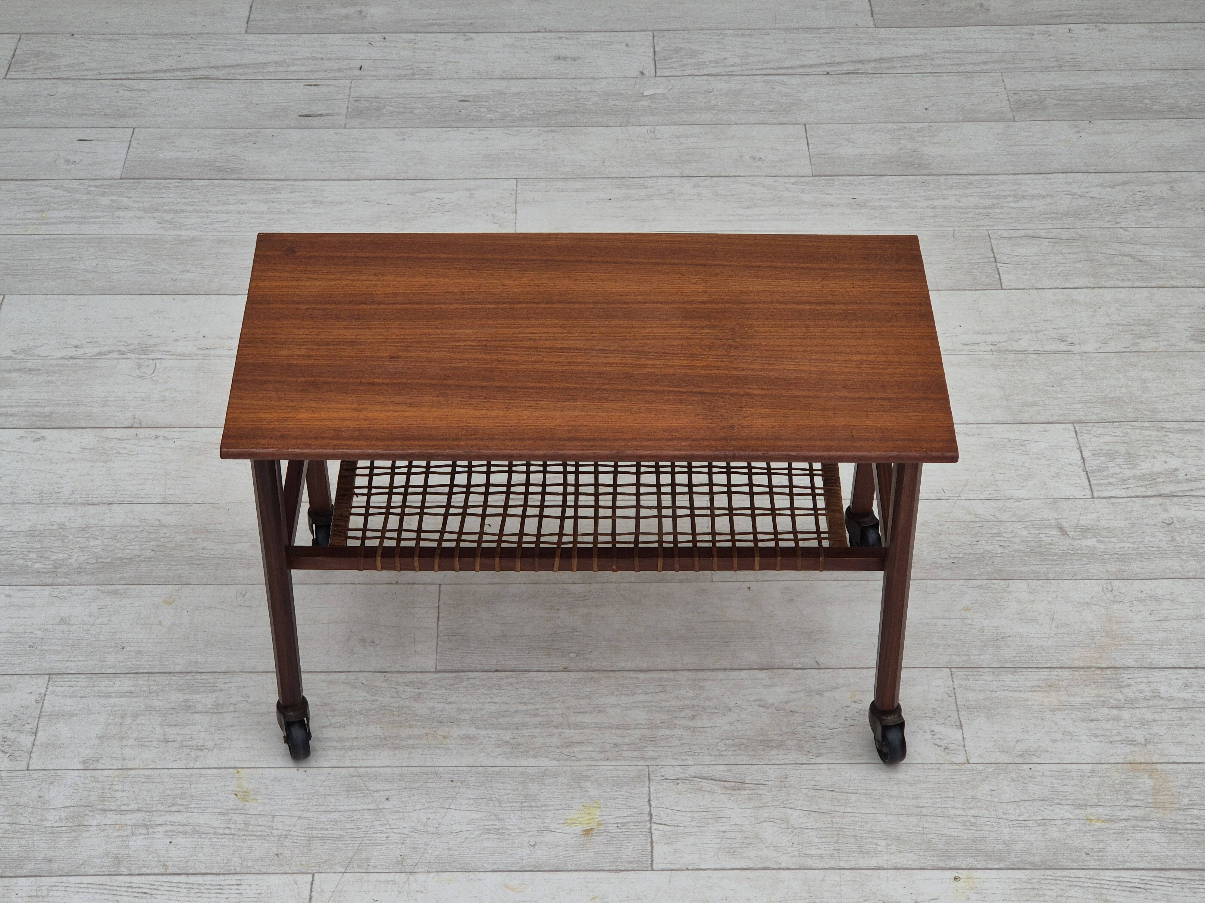 1970s, Danish side table, original very good condition, teak wood, rattan.