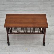 1970s, Danish side table, original very good condition, teak wood, rattan.