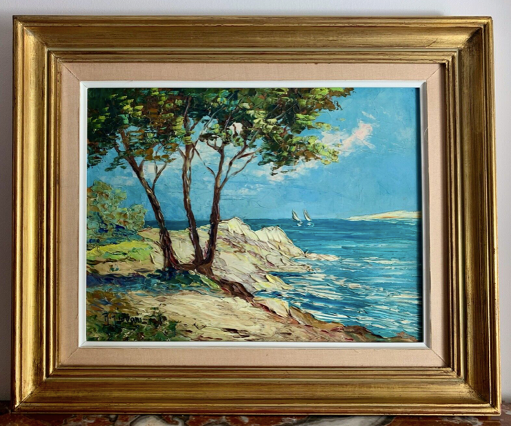 Oil on canvas Italian School, the coasts of Tuscany in Italy, signed R.GIOVANI