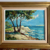 Oil on canvas Italian School, the coasts of Tuscany in Italy, signed R.GIOVANI