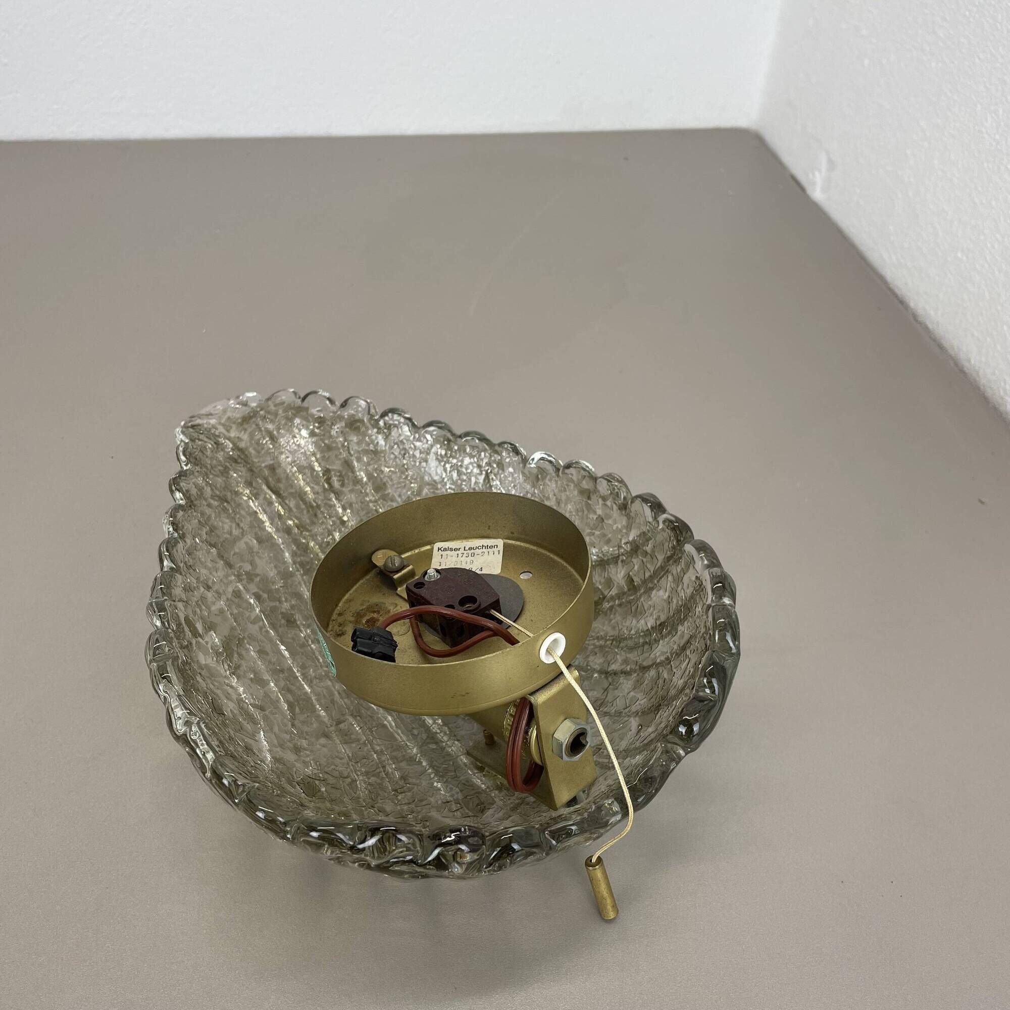 Vintage Murano gold Ice Glass Metal Wall Light by Kaiser Leuchten, Germany 1970s