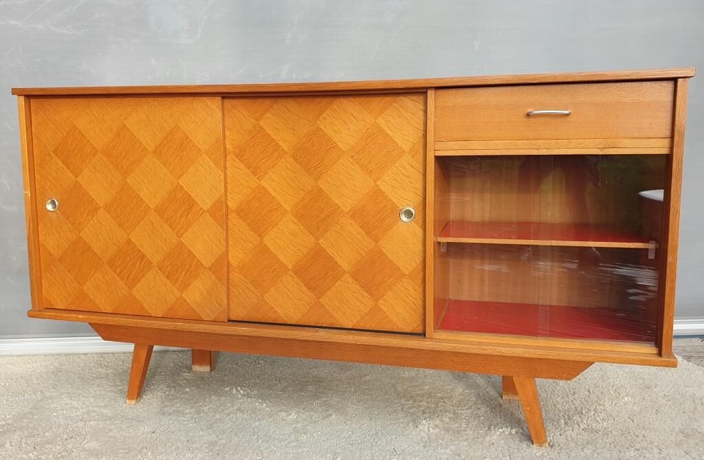 Sideboard 1960 diamond marquetry and showcase 180x45