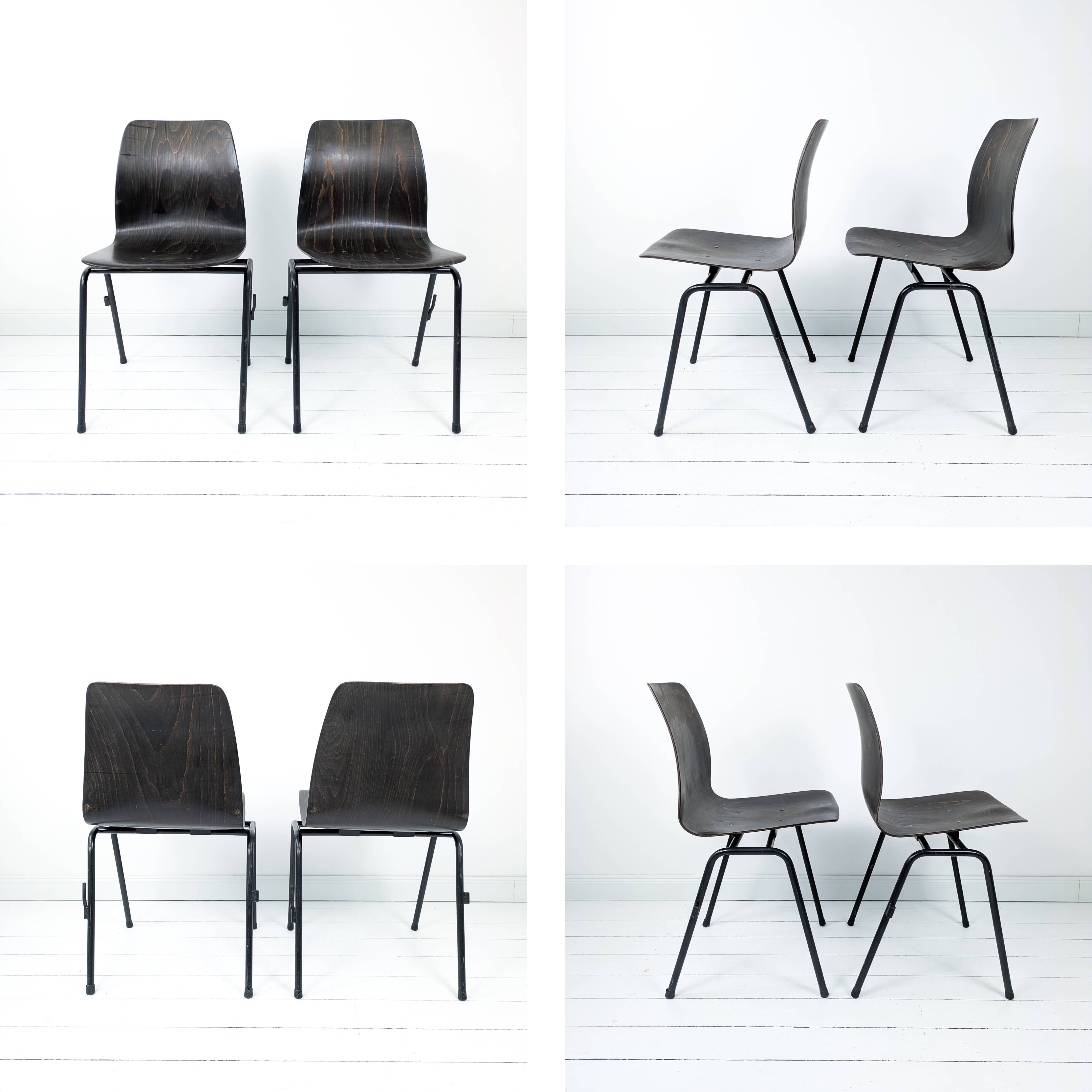 Lot de 2 chaises vintage Pagholz assise brun foncé piètement métal noir Wes