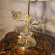 chrome or brass glass lamp, flower and butterfly 1975 to 80s pleated shade