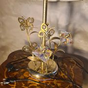 chrome or brass glass lamp, flower and butterfly 1975 to 80s pleated shade